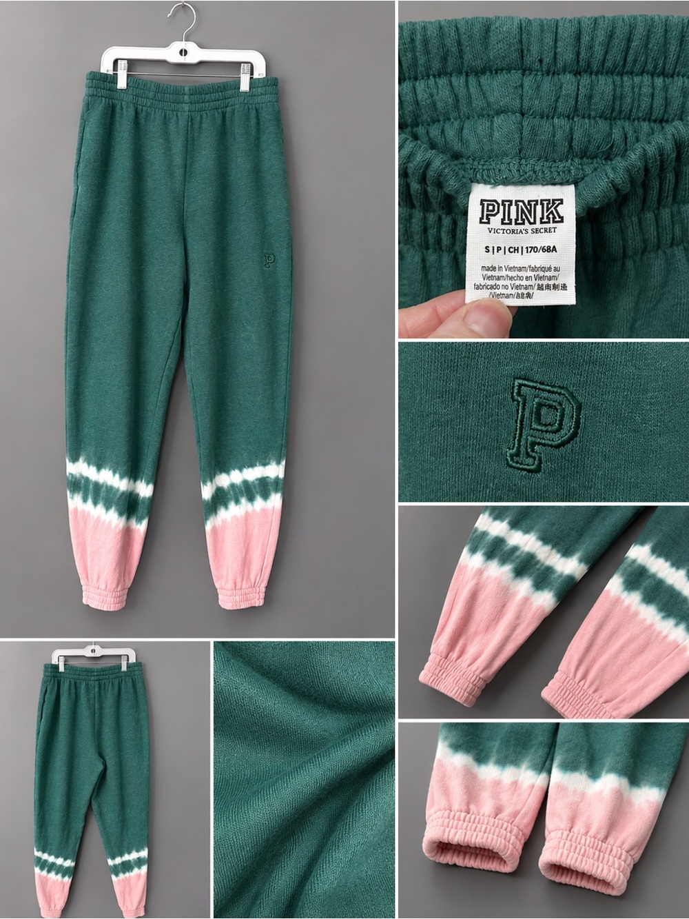 PINK Victoria's Secret Green and Pink Tie-Dye Sweatpants